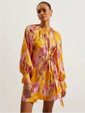 Ted Baker Akemi Mini Wrap Dress in orange, yellow and pink - size 3 (8/10)